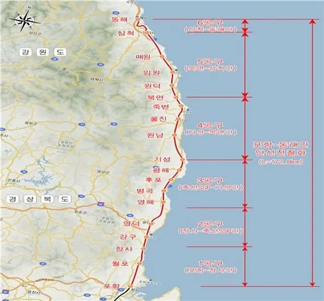 韓国 東海線の路線図（画像提供:wowkorea）