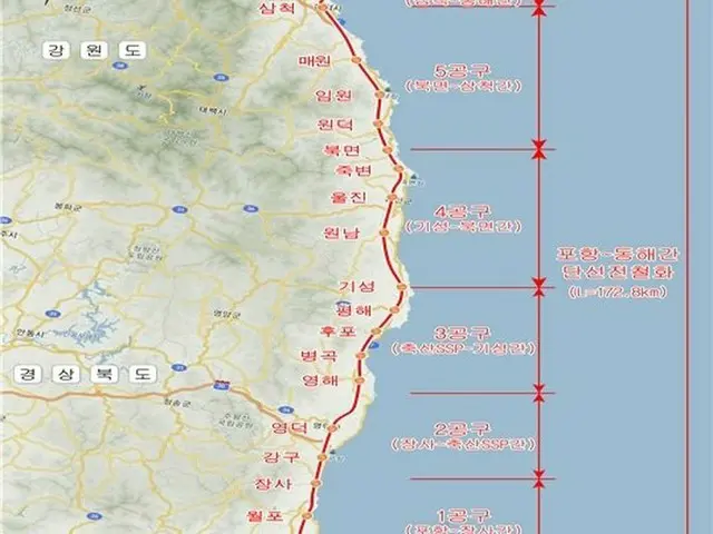 韓国 東海線の路線図（画像提供:wowkorea）