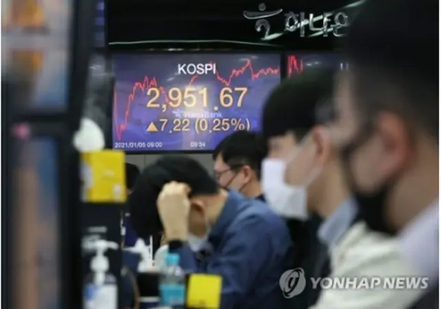 ハナ銀行本店のディーリングルーム＝５日、ソウル（聯合ニュース）