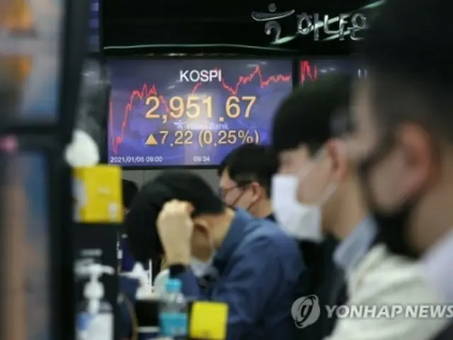 ハナ銀行本店のディーリングルーム＝５日、ソウル（聯合ニュース）