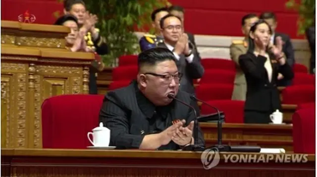 党大会に出席した金正恩氏＝（朝鮮中央テレビ＝聯合ニュース）≪転載・転用禁止≫