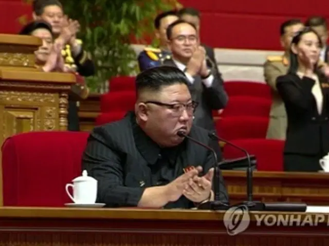 党大会に出席した金正恩氏＝（朝鮮中央テレビ＝聯合ニュース）≪転載・転用禁止≫