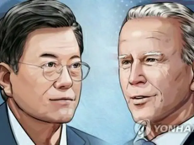 文大統領（左）とバイデン大統領（イラスト）＝（聯合ニュース）