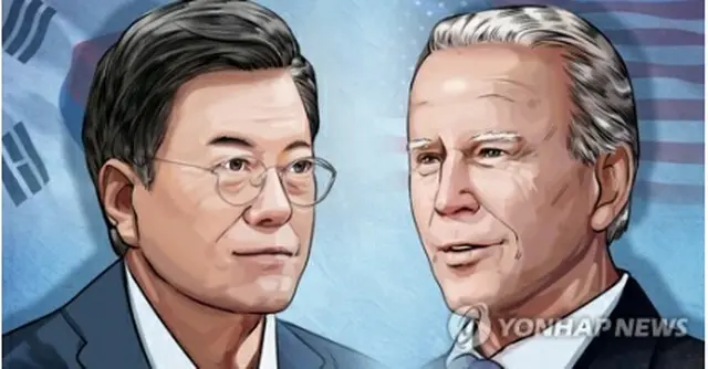 文大統領（左）とバイデン大統領（イラスト）＝（聯合ニュース）