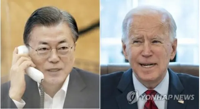 文在寅（ムン・ジェイン）大統領（左）とバイデン米大統領（資料写真）＝（ＡＰ＝聯合ニュース）≪転載・転用禁止≫