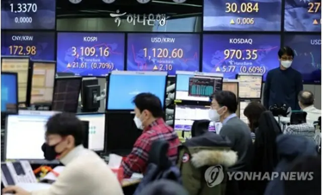 ハナ銀行のディーリングルーム＝５日、ソウル（聯合ニュース）