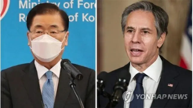 鄭義溶氏（左）とブリンケン氏（資料写真）＝（聯合ニュース）