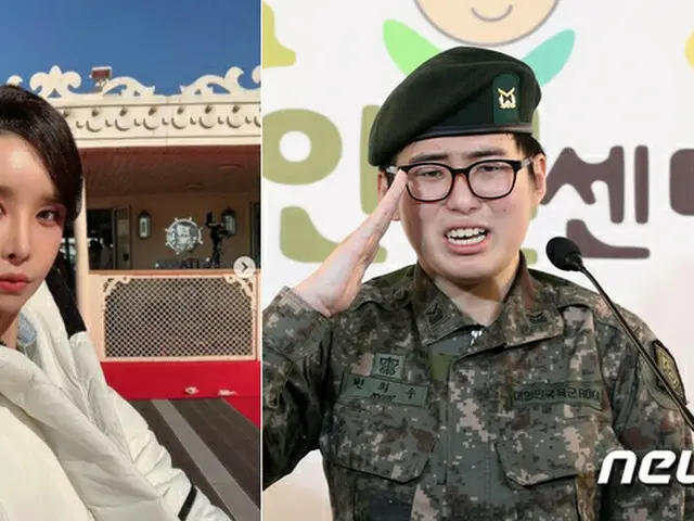 韓国の“トランスジェンダー”歌手ハリス（左）がピョン・ヒス元下士（三等軍曹）死去の知らせに「故人の冥福を祈る」と哀悼の意を示した。（画像提供:wowkorea）