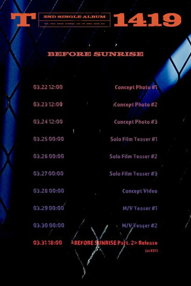 新人ボーイズグループ「T1419」がニューアルバム「BEFORE SUNRISE Part.2」のカムバックスケジュールを電撃公開した。（画像提供:OSEN）