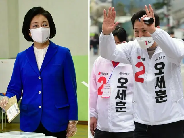朴映宣、共に民主党候補（左）と呉世勲、国民の力候補（右）（画像提供:wowkorea）