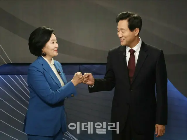 ソウル市長選挙に出馬したパク・ヨンソン（朴映宣）共に民主党候補（左）とオ・セフン（呉世勲）国民の力候補（右）（画像提供:wowkorea）
