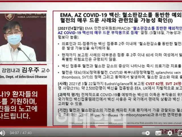 ユーチューブチャンネル「KOREA UNIVERSITY MEDICINE」のキム・ウジュ教授（画像提供:wowkorea）