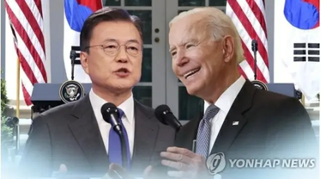 文大統領（左）とバイデン大統領＝（聯合ニュースTV）