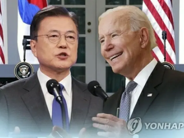 文大統領（左）とバイデン大統領＝（聯合ニュースTV）