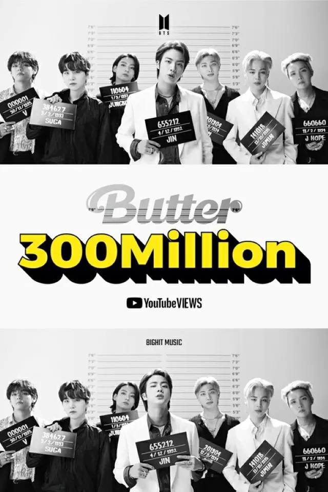 「BTS（防弾少年団）」、「Butter」のMVがYouTube再生回数3億回を突破…公開14日と10時間での大台記録（画像提供:wowkorea）