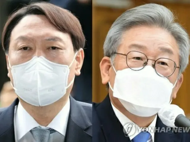 尹氏（左）と李在明氏＝（聯合ニュース）≪転載・転用禁止≫