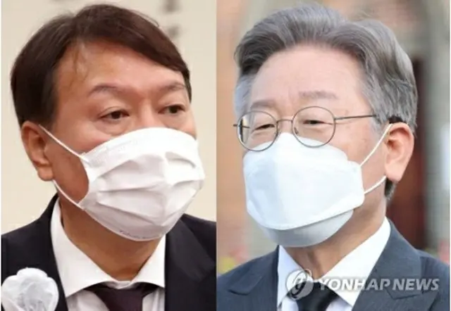 尹氏（左）と李在明氏＝（聯合ニュース）≪転載・転用禁止≫