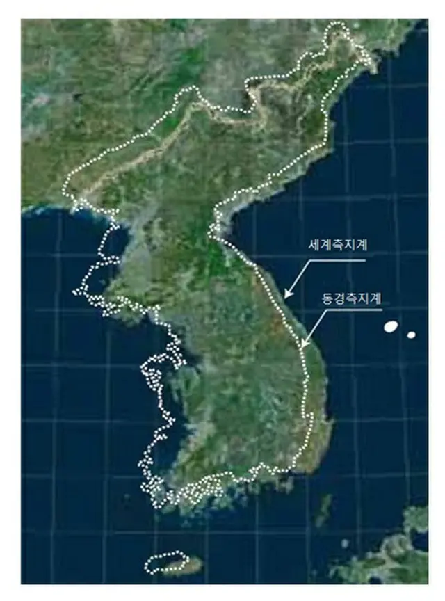 世界測地系への変更前後における朝鮮半島の位置の変化（画像提供:wowkorea）
