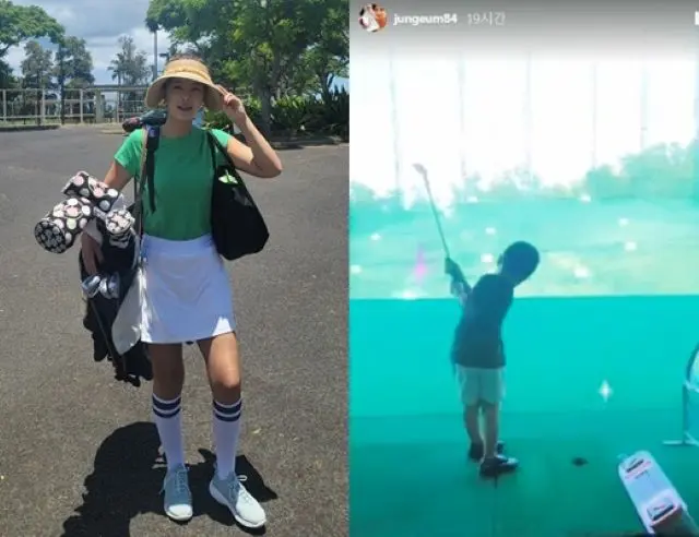 ファン・ジョンウム（元Sugar）、元プロ選手夫譲りの“ゴルフの神童”息子を公開…スイング姿もさすがのフォルム（画像提供:wowkorea）