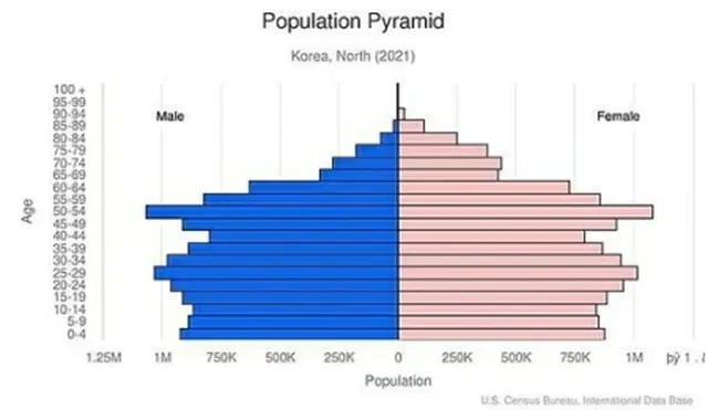 北朝鮮の人口ピラミッド（ザ・ワールド・ファクトブックより）＝（聯合ニュース）≪転載・転用禁止≫
