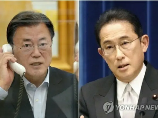 文在寅大統領(左、青瓦台提供)と岸田文雄首相=(聯合ニュース)≪転載・転用禁止≫