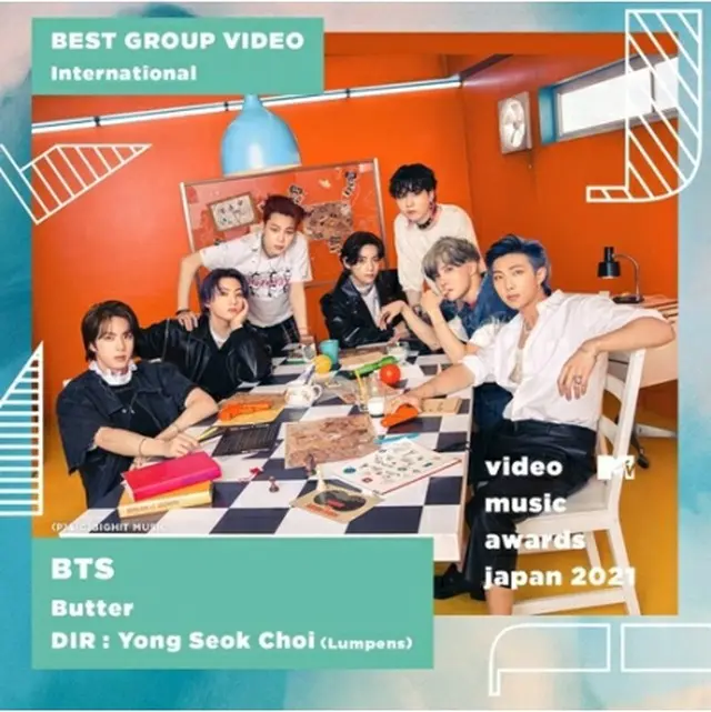 「ＶＭＡＪ２０２１」で２冠を達成したＢＴＳ（ＭＴＶ提供）＝（聯合ニュース）≪転載・転用禁止≫