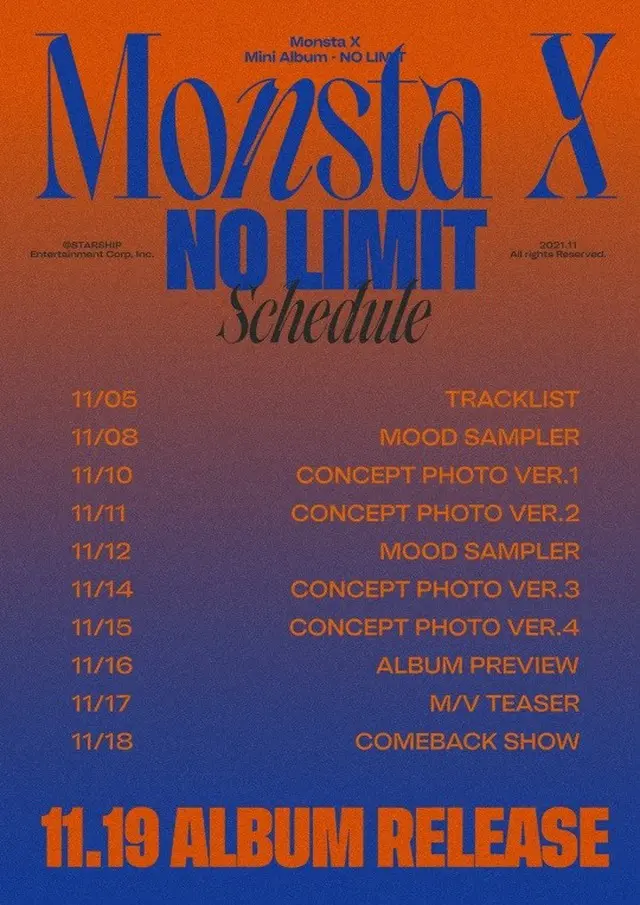 「MONSTA X」、新譜「No Limit」スケジュールポスター公開（画像提供:wowkorea）