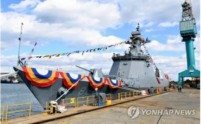 進水式が行われた新型護衛艦「天安」（海軍提供）＝9日、ソウル（聯合ニュース）≪転載・転用禁止≫