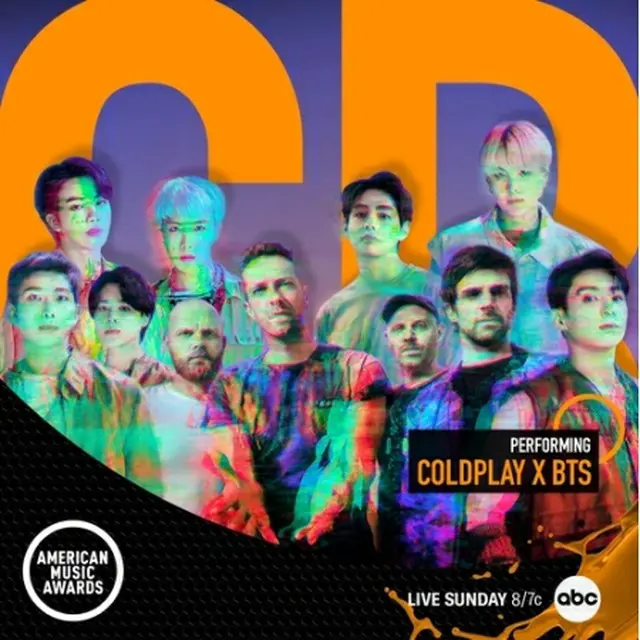 BTSとコールドプレイがアメリカン・ミュージック・アワードの授賞式で公演を行う（AMA提供）＝（聯合ニュース）≪転載・転用禁止≫