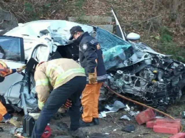 乗用車が街路樹に突っ込む事故...3人死亡・1人負傷＝韓国普州市（画像提供:wowkorea）