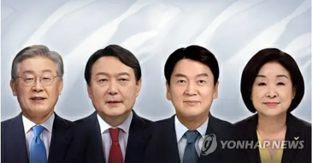 大統領選候補の（左から）李在明氏、尹錫悦氏、安哲秀氏、沈相ジョン氏＝（聯合ニュース）