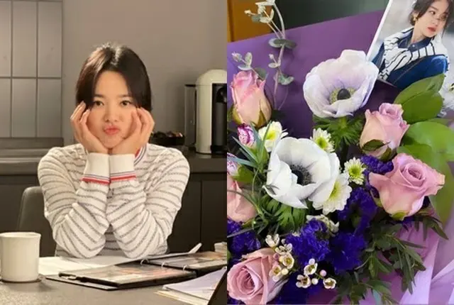 女優ソン・ヘギョが花のプレゼント認証ショットを残し、目を引いた（画像提供:wowkorea）