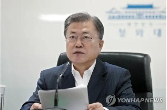 NSCと対外経済安保戦略会議で発言する文大統領（青瓦台提供）＝22日、ソウル（聯合ニュース）≪転載・転用禁止≫