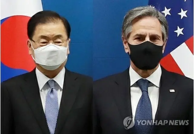鄭氏（左）とブリンケン氏（資料写真）＝（聯合ニュース）