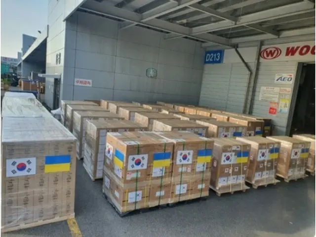 ウクライナに発送された支援物資（外交部提供）＝（聯合ニュース）≪転載・転用禁止≫