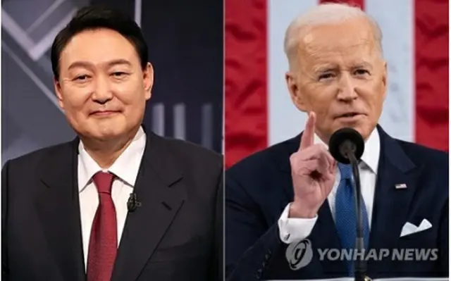 尹次期大統領（左、資料写真）とバイデン大統領＝（ＥＰＡ＝聯合ニュース）