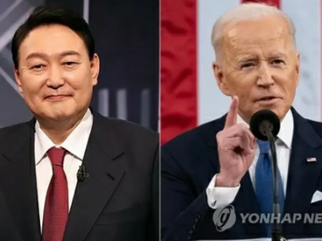 尹次期大統領（左、資料写真）とバイデン大統領＝（ＥＰＡ＝聯合ニュース）