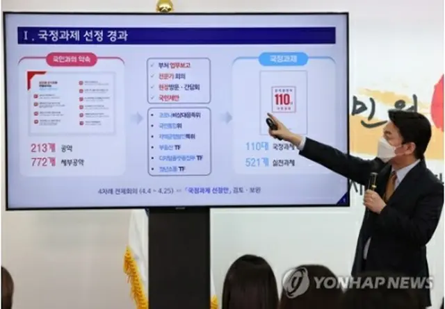 国政課題を発表する政権引き継ぎ委の安哲秀（アン・チョルス）委員長＝３日、ソウル（聯合ニュース）