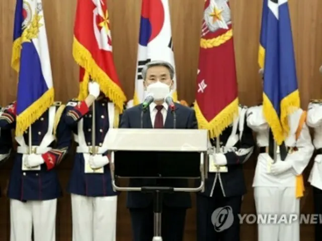 就任式で演説する李氏（国防日報提供）＝（聯合ニュース）≪転載・転用禁止≫