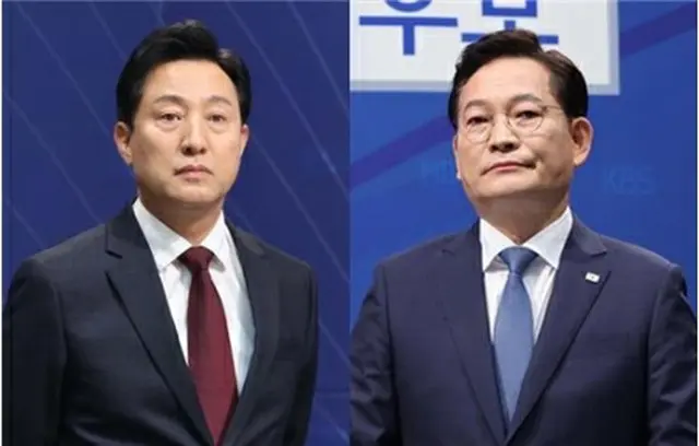 ソウル市長選候補の呉氏（左）と宋氏（国会写真記者団）＝（聯合ニュース）