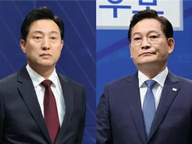ソウル市長選候補の呉氏（左）と宋氏（国会写真記者団）＝（聯合ニュース）