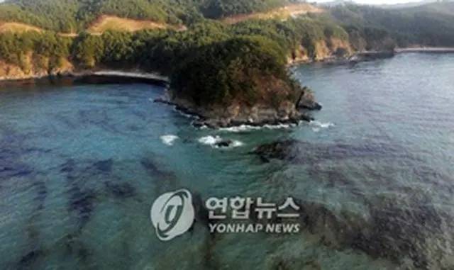 流出した原油で汚染された泰安半島の海岸線＝9日、泰安（聯合）