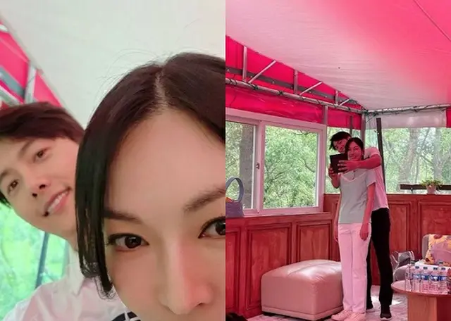 キム・ソヨン＆イ・サンウ夫婦、バックハグに明るい笑顔（画像提供:wowkorea）