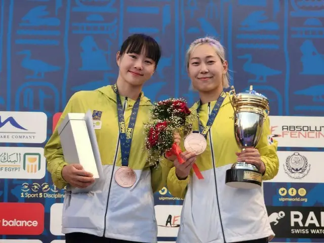 近代5種韓国代表のキム・セヒ＆キム・ソンウ、世界選手権・女子リレーで銅メダル（画像提供:wowkorea）
