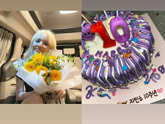 「AOA」脱退のジミン、デビュー10周年を祝うカラフルケーキ＆花束を公開（画像提供:wowkorea）