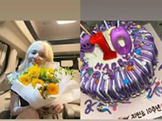 「AOA」脱退のジミン、デビュー10周年を祝うカラフルケーキ＆花束を公開