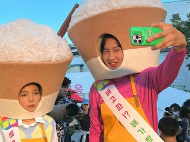 女優パク・ジンジュ、イ・グァンスと山盛りご飯のお面をかぶり…二人で何してるの？（画像提供:wowkorea）