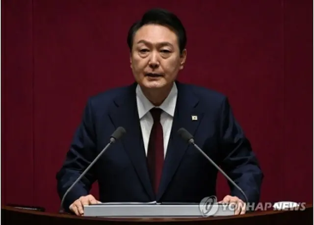 施政方針演説する尹大統領（共同取材）＝25日、ソウル（聯合ニュース）
