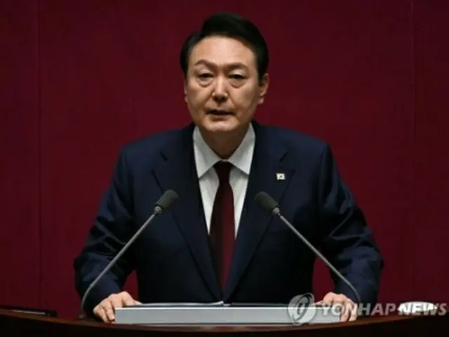 施政方針演説する尹大統領（共同取材）＝25日、ソウル（聯合ニュース）