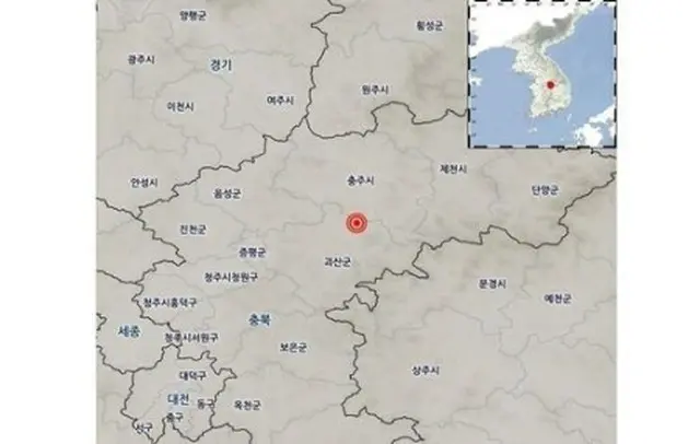 忠清北道槐山郡でＭ３．５、Ｍ４．１の時ぢんが発生した（気象庁提供）＝（聯合ニュース）≪転載・転用禁止≫